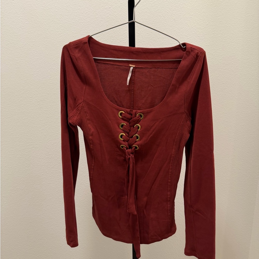 Free People Lace-Up Long Sleeve Top
